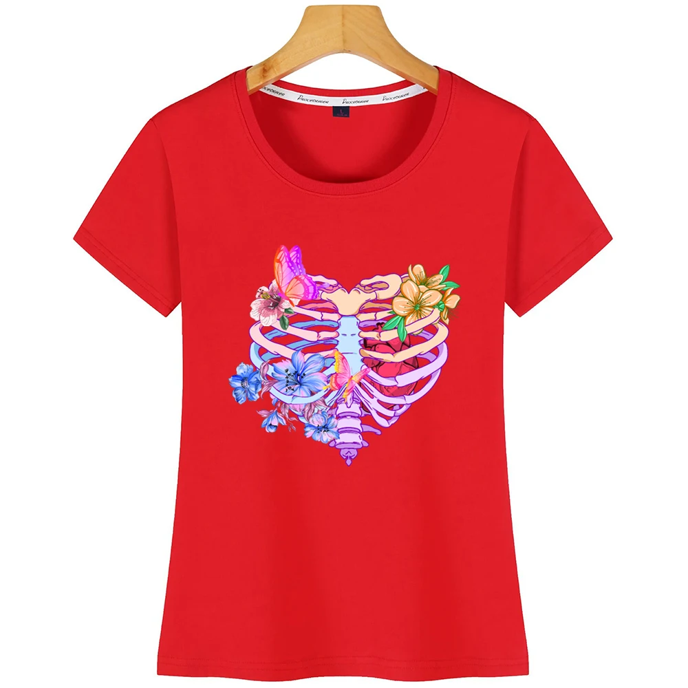 Топы Футболка Для Женщин Пастель Гот Сердце грудной клетки с бабочками О