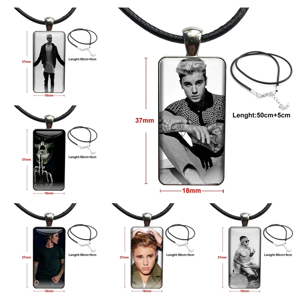 Cute Sexy Justin Bieber Jb Singer For Unisex Gift Steel Color Glass Cabochon With Rectangle Shaped Pendant Choker Necklace The