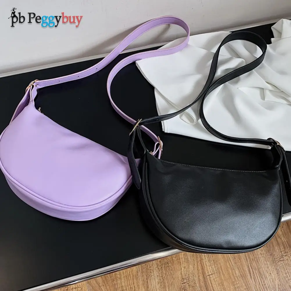 

Fashion Women Shoulder Bags PU Leather Pure Color Crossbody Bags Semicircle Handbags Shopping Travel Supplies