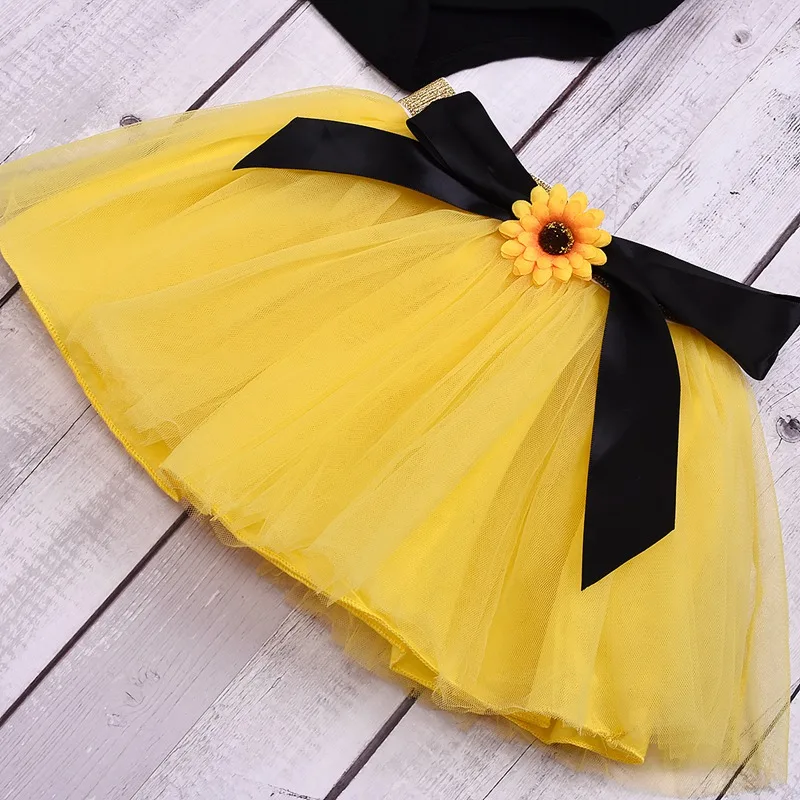 

Infant Girls Summer Clothes Suit Kids Newborn Sunflower Cartoon Birthday Party Clothing Tops+Skirts+Headband Infant Girl Outfits