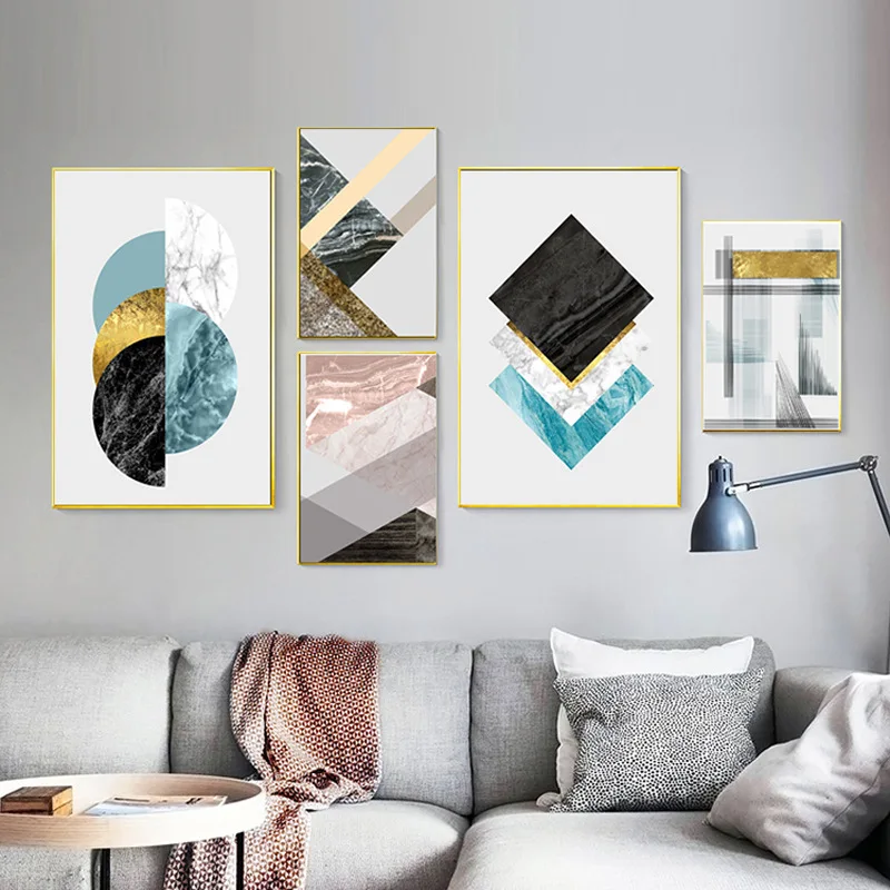 Фон для дивана скандинавские цветные геометрические абстрактные синие и золотые