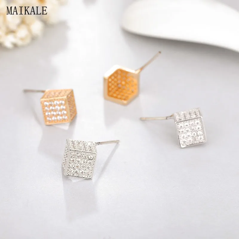 Женские квадратные серьги гвоздики MAIKALE модные корейские маленькие с кубическим