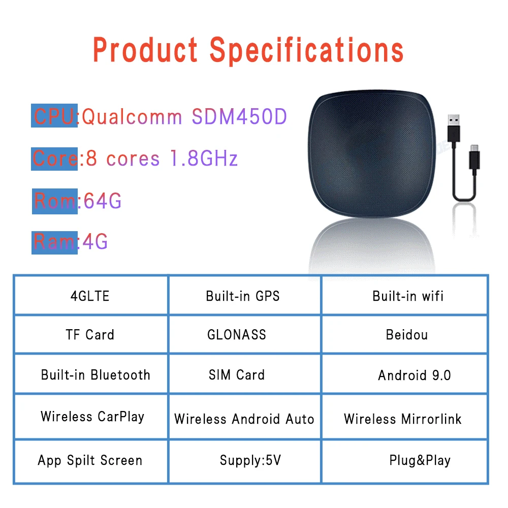 CarPlay Apple Pie Qualcomm 4+64G Plug And Play Car Multimedia Player Google Map Youtube Netflix For Audi Benz VW Toyota Haver - купить по