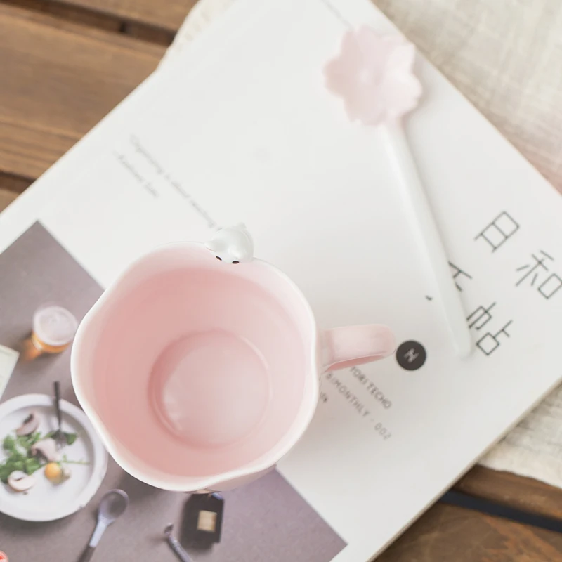 

Ceramic Cute Coffee Cup Pink Mugs Eco Friendly Travel Cartoon Mug Funny Creative Drinkware Taza Cafe Kitchen Dining Bar EB5MK