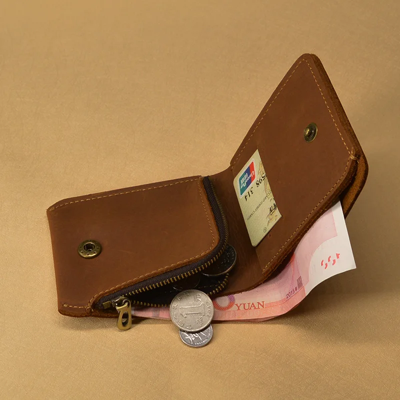 Мужские бумажники из натуральной кожи с карманом для монет на молнии мужской