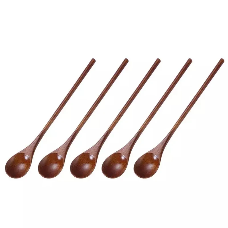 

5Pcs/Set Retro Natural Vintage Safe Wooden Spoon Set for Cooking Stirring Dessert Eating Coffee Mixing Tea Demitasse