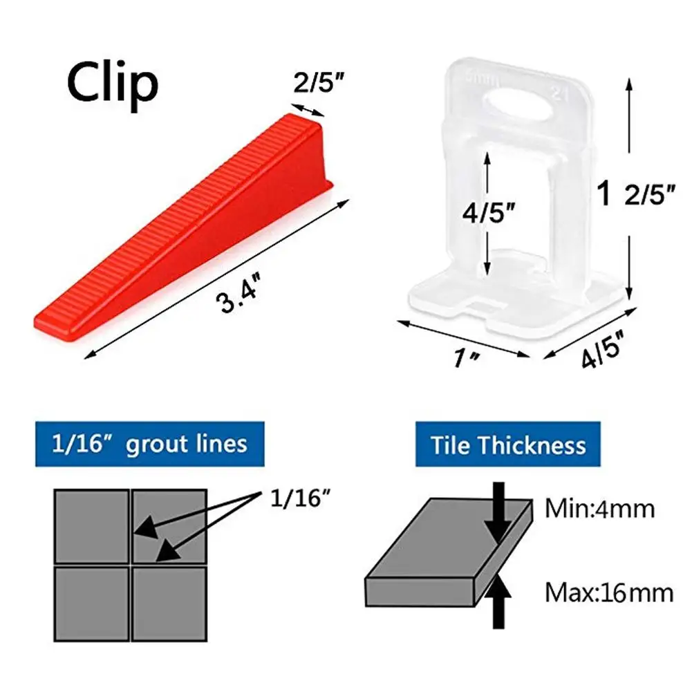 

Tile Leveling System 1/16 Inches Tiles Leveler Spacers Reusable Wedge Blocks And AWrench DIY Wall Floor Construction Tool