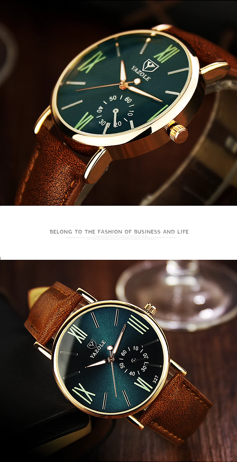 YAZOLE Роскошные Брендовые мужские часы модный кожаный браслет reloj hombre кварцевые наручные часы под платье мужские деловые часы erkek kol saati