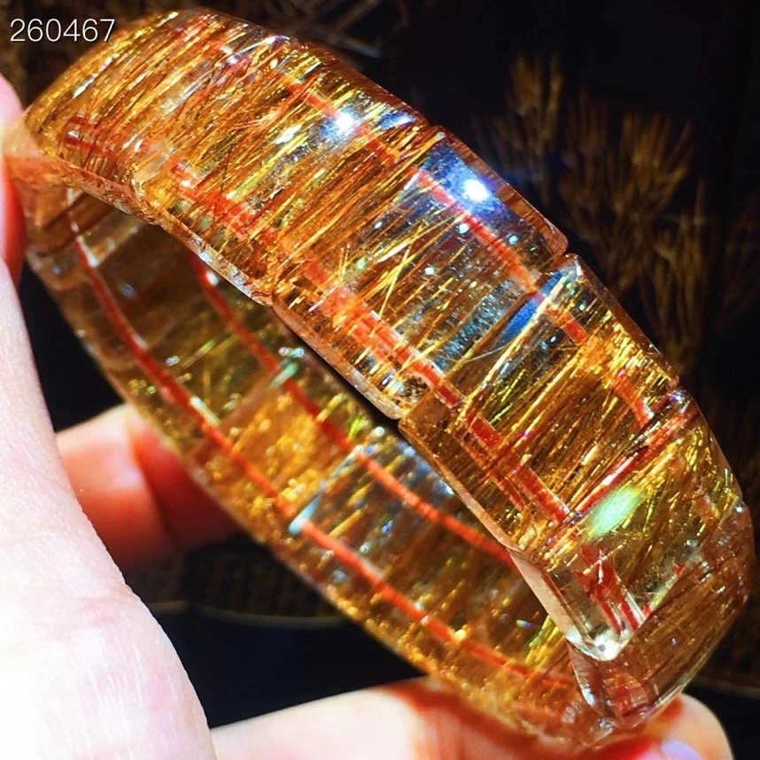 

Genuine Natural Copper Rutilated Quartz Cat Eye Bracelet Bangle 16x11.8x6.5mm Rectangle Beads Women Man Bracelet Genuine AAAAA