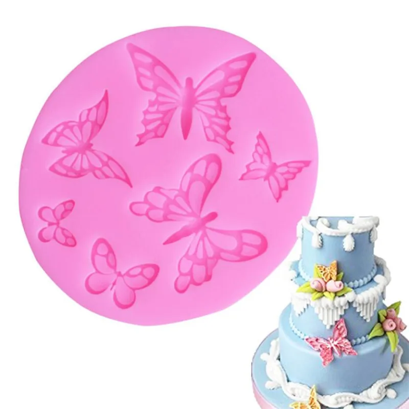 Pink Butterfly Fondant Cake Silicone Mold Biscuits Pastry Mould Ice cube Chocolate Candy Molds Decoration Baking Tools | Дом и сад