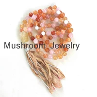 108 free shipping natural rose quartz stone bead necklace and agate sari silk tassel pendant bead necklace jewelry women gift
