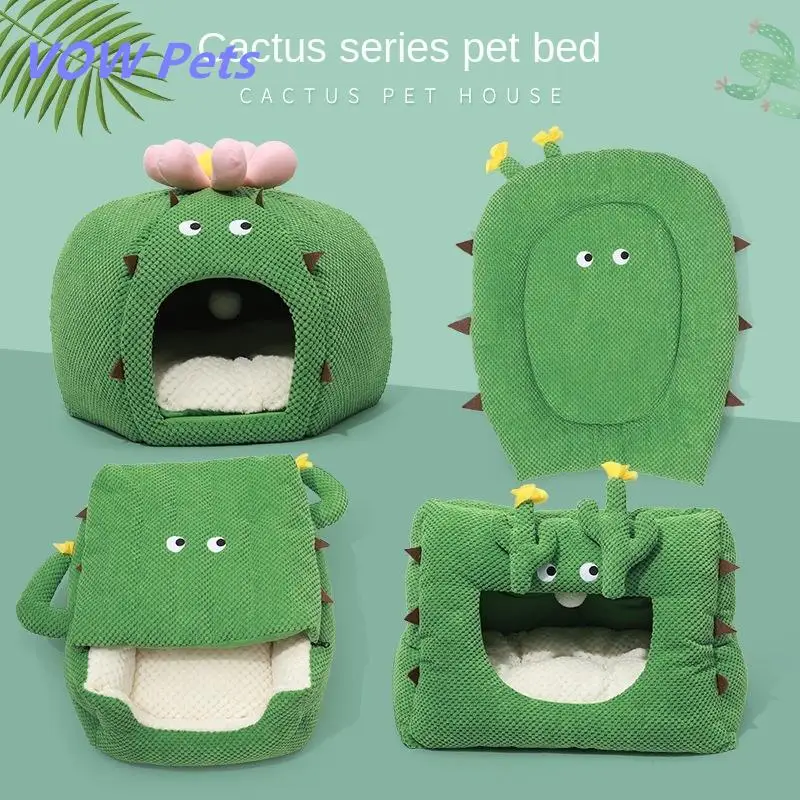 

VOW Pets 2021 Fashion New Cactus Pet Waterloo Pad Autumn Winter Warm Cat Litter With Funny Cat Dog Kennel
