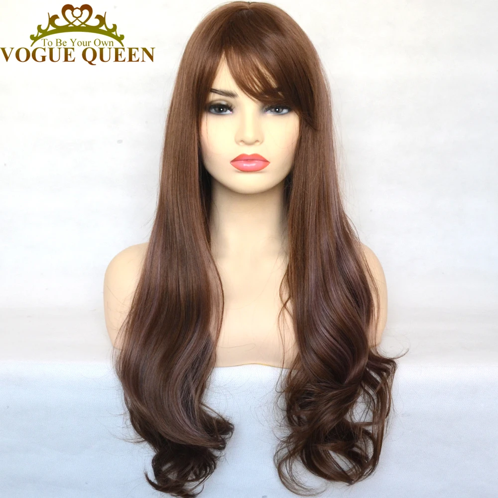 

Vogue Queen Synthetic Highlight Wig Brown Mixed Purple Full Machine Made Wig Heat Resistant Fiber Natural Wave For Women