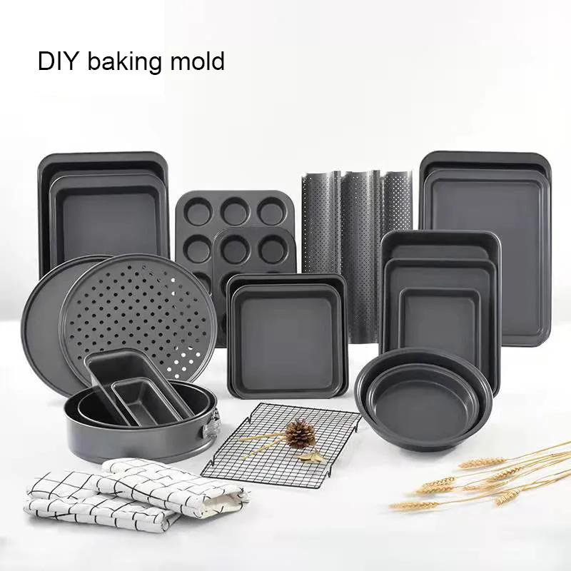 

Square Plate Toast Mould Carbon Steel Non-stick Pizza Cake Buckle Chiffon Cake Mould Cooling Rack Baking Pan Baking Mould
