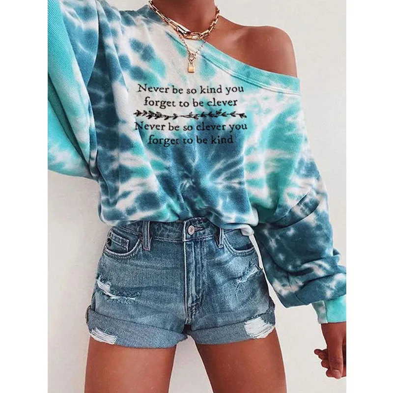 

Fashion Tie-dye Sweatshirt Oblique Shoulder Women Sweatshirt Ops Harajuku Female Pullovers Korean Style Clothes