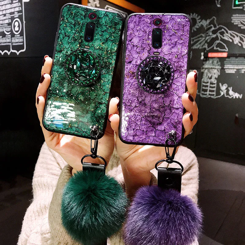 Для Xiaomi mi 9T 9 CC9 CC9E A3 8 Lite 6X A2 5X A1 Примечание 10 3 Red mi K20 Pro mi x 2 Макс 3 чехол Крышка с блестками юбка-баллон из плюша ручной ремешок