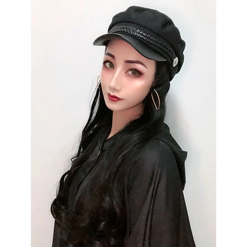 

LVHAN Wig Hat One-piece Women's Natural Curl Navy Hat Big Wave Brown Black Natural Black Dark Brown Light Brown