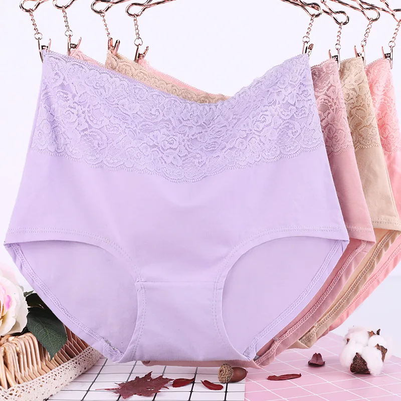 

Fashion XL-6XL Women Panties Plus Size Stretchy Ladies Cotton Breathable Underwear High Waist Lace Female Panties Briefs 200Kg