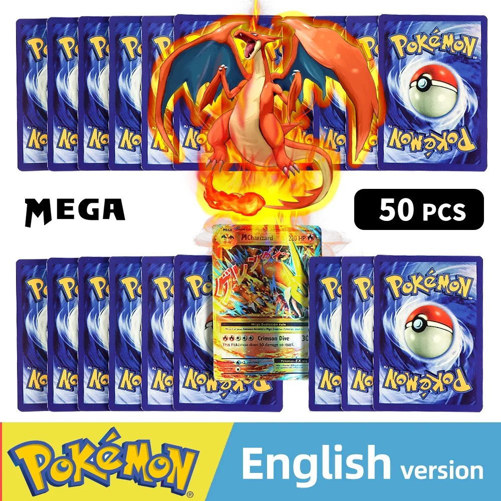 Английская версия карт Pokemon 50-300 шт. карты 300 В макс. GX детская боевая игра ярлык