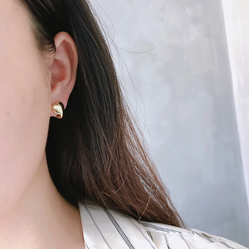 Silvology 925 серебряные серьги-гвоздики в форме сердца Золотые глянцевые толстые скандинавские стильные элегантные серьги для женщин модные ювелирные изделия