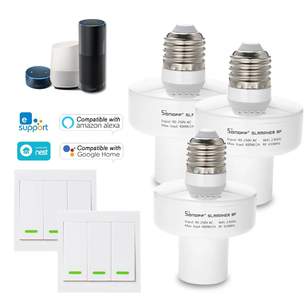 Умный держатель лампы SONOFF Slampher ITEAD WiFi 3 шт. беспроводной 433 МГц RF E27 совместимый с