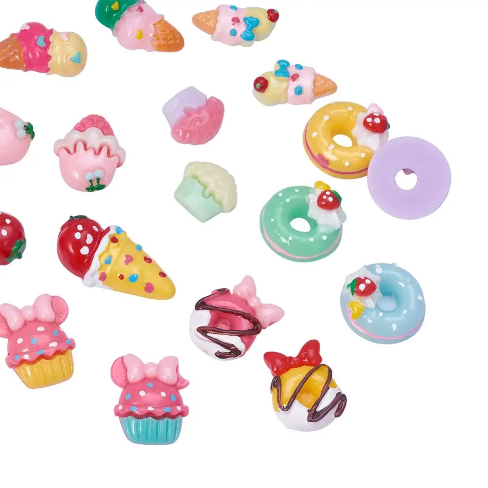 

100pcs Food Theme Resin Cabochons Mixed Shapes Cute Style For Hairpin Ring Earring Making Handmade Accessories Childlike