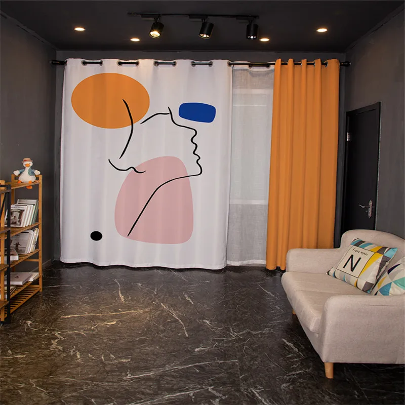 

Customized Curtains Nordic Minimalist Literary Curtains For Living Room Abstract Girl Printed Blackout Curtians For Bedroom