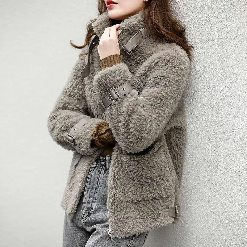 

2022 New Fashion Luxury Winter Jacket Women Real Fur Coat Lamb Wool Coats Stand Collar Thick Warm Outerwear Brand X837