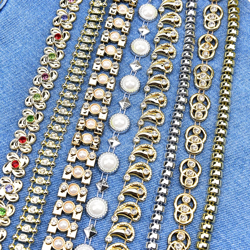 1 ярд/лот пластиковые жемчужные кристаллы стразы цветок череп цепочка Золотая