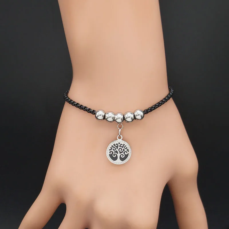 2021 модный браслет цепочка из нержавеющей стали с деревом жизни для женщин черные