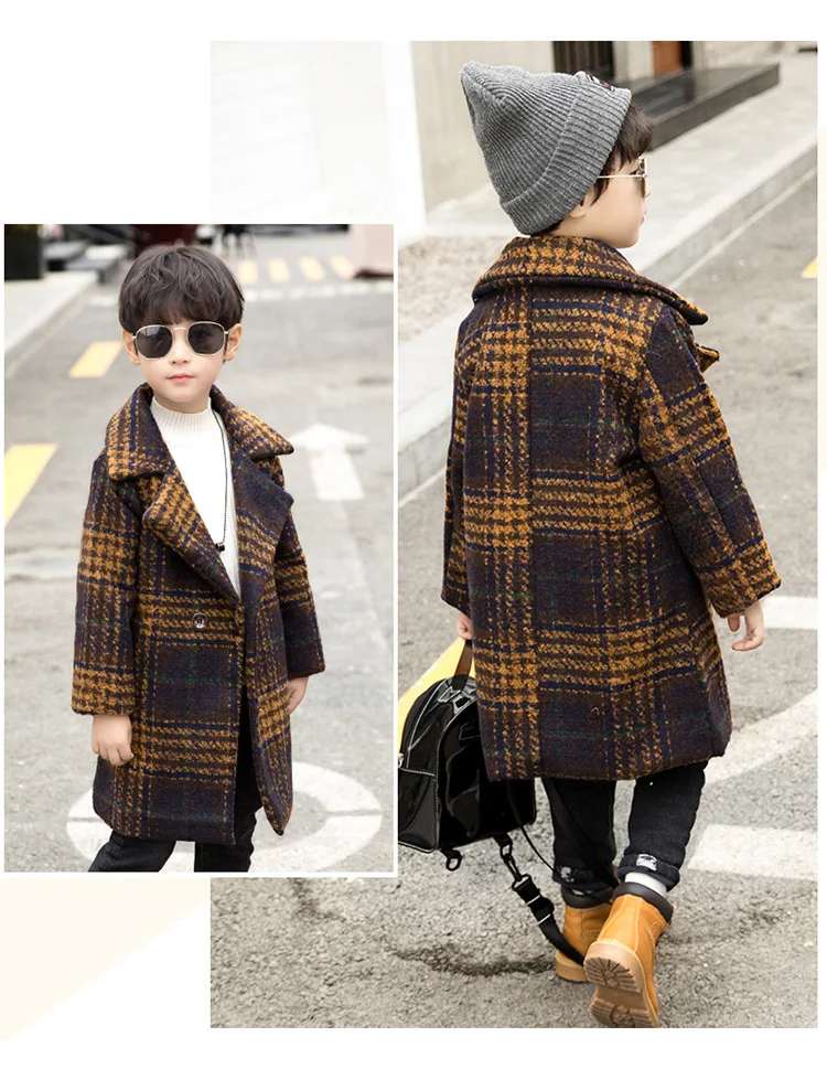 Winter Jackets Boys Solid Woolen Double-breasted Baby Boy Trench Coat Lapel 3 4 5 6 7 Y Kids Outerwear Coats For Boy Windbreaker