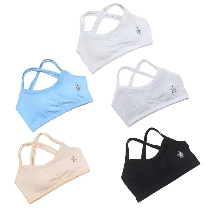 

1pc Cotton Baby Girls Bras Solid Color Young Girls Underwear For Sport Wireless Small Training Puberty Bras Undergarment Clothes