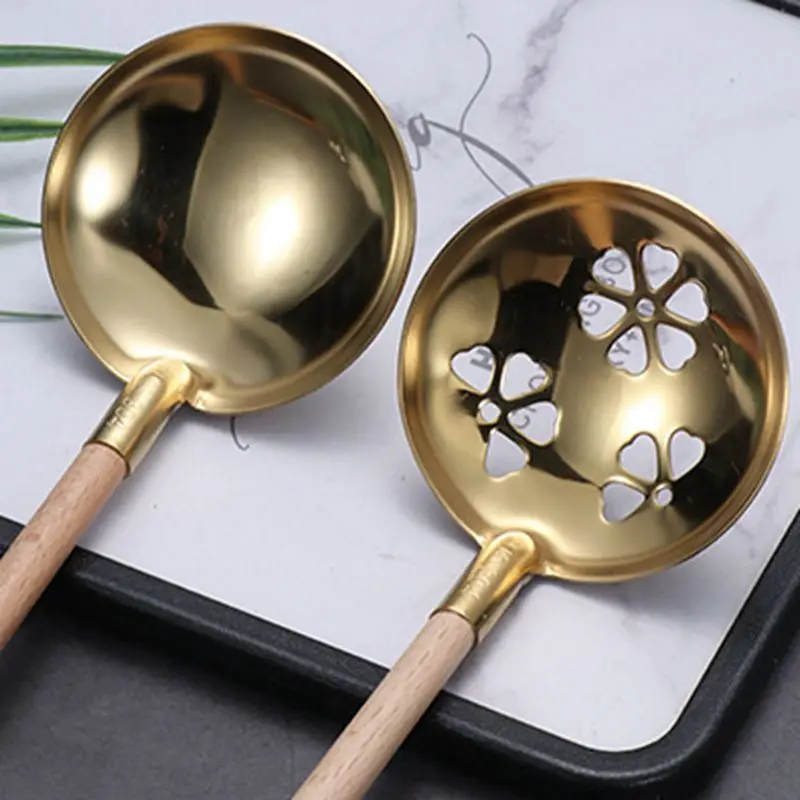 304 Нержавеющая сталь супная ложка с деревянной ручкой Кухня посуда горячий