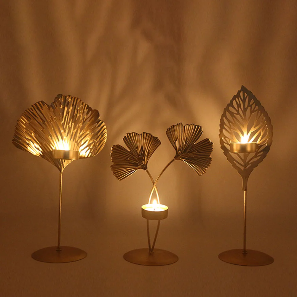 

1PC Wrought Iron Candlestick Decor Nordic Gold Leaf Iron Candle Cup Romantic Candle Stick For Wedding Banquet Dorm Home Decor