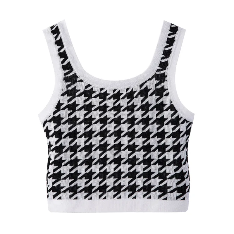 DEAT Women Black Single Breasted Lattice Tank Tops New V-collar Sleeveless Personality Slim Fit Fashion Tide Summer 2021 7D1961