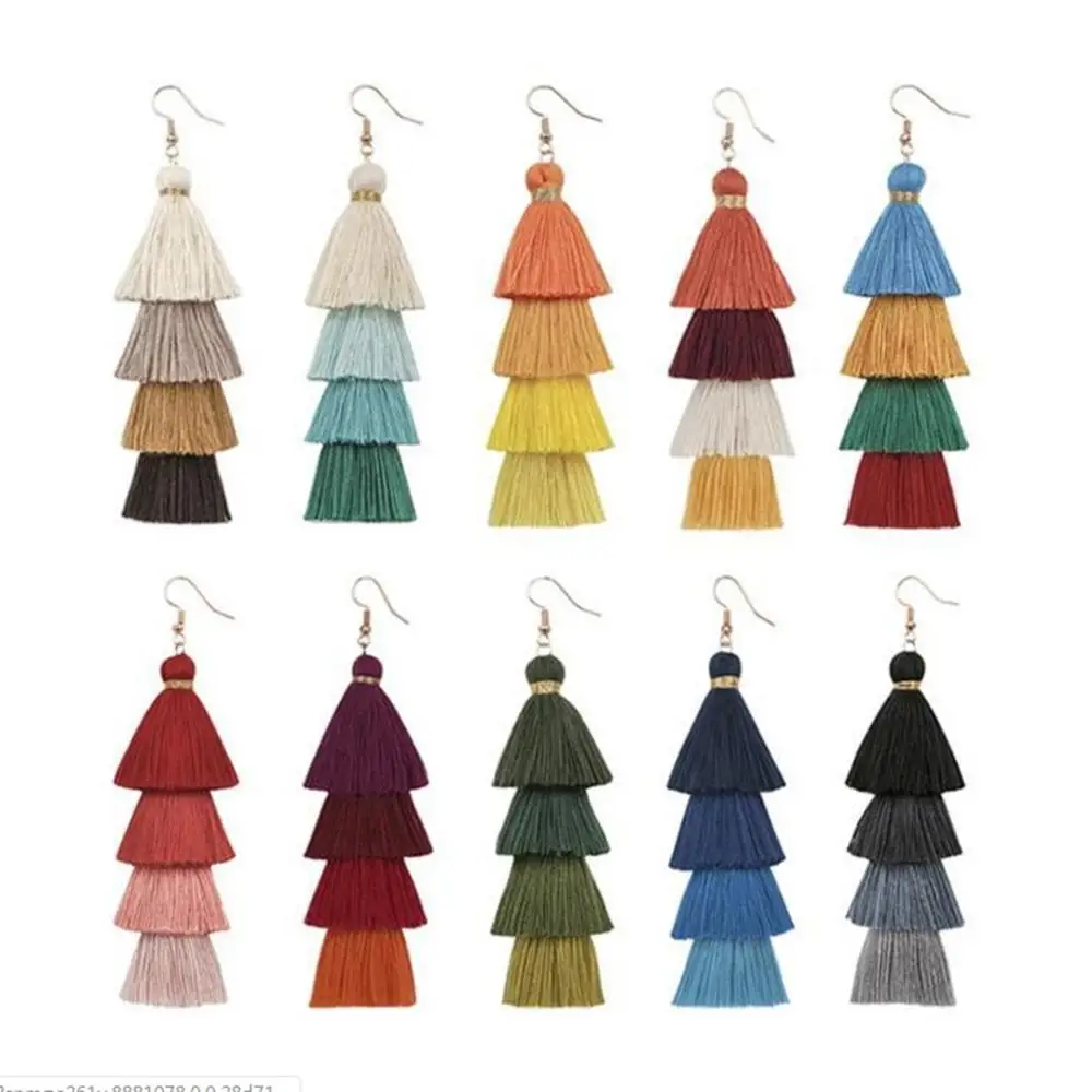 Boho Длинные висячие серьги с бахромой винтажные этнические массивные