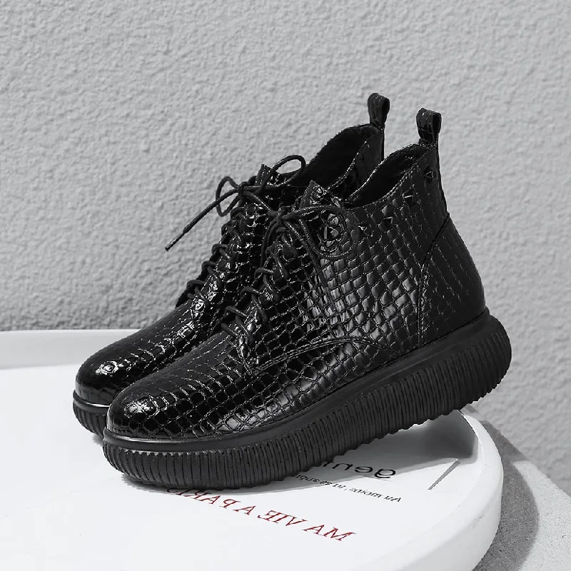 Женские туфли на платформе MEZEREON плоская подошва со шнуровкой и молнией модная