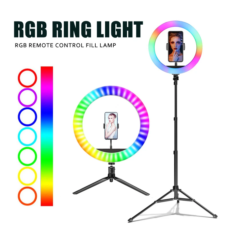 

Photography Lighting 10inch RGB Colorful LED Selfie Ring Light With Tripod Stand Phone Clip Ringlight for TikTok YouTube Live