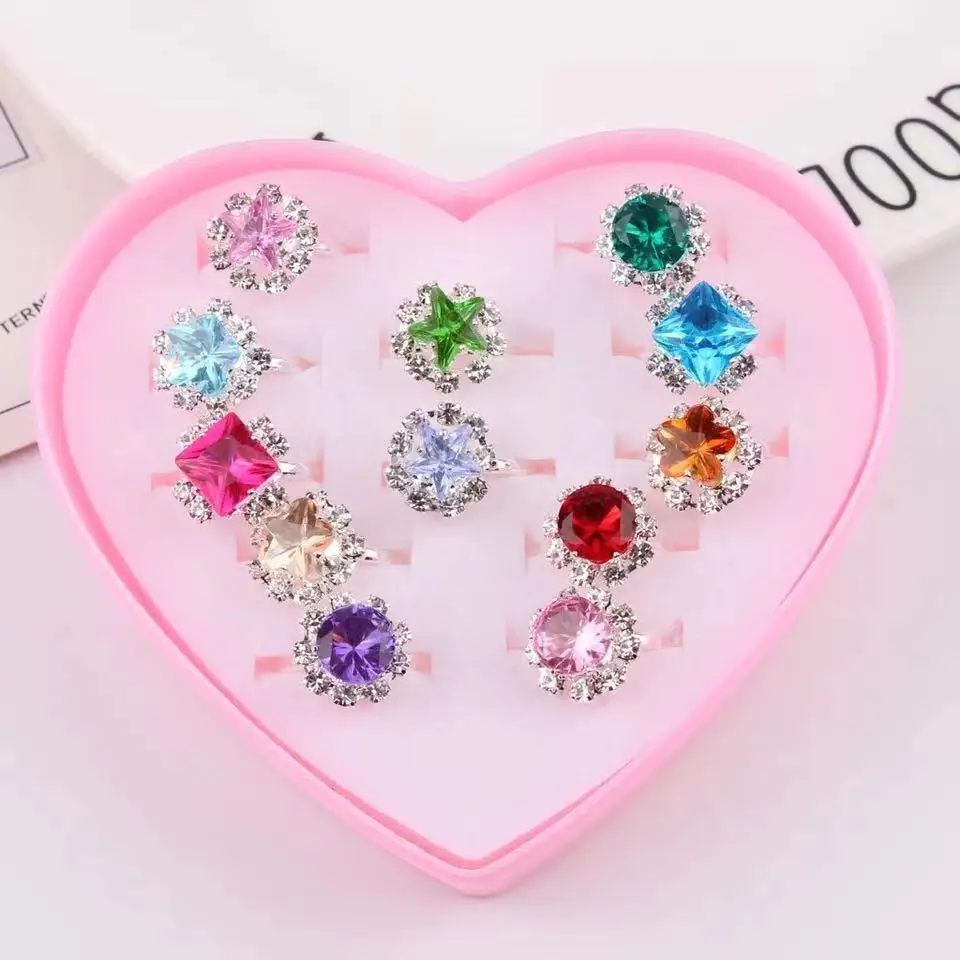 

Crystal Rings rhinestone 12X Costume Jewellery Set Kids Child Girl Ring Adjustable
