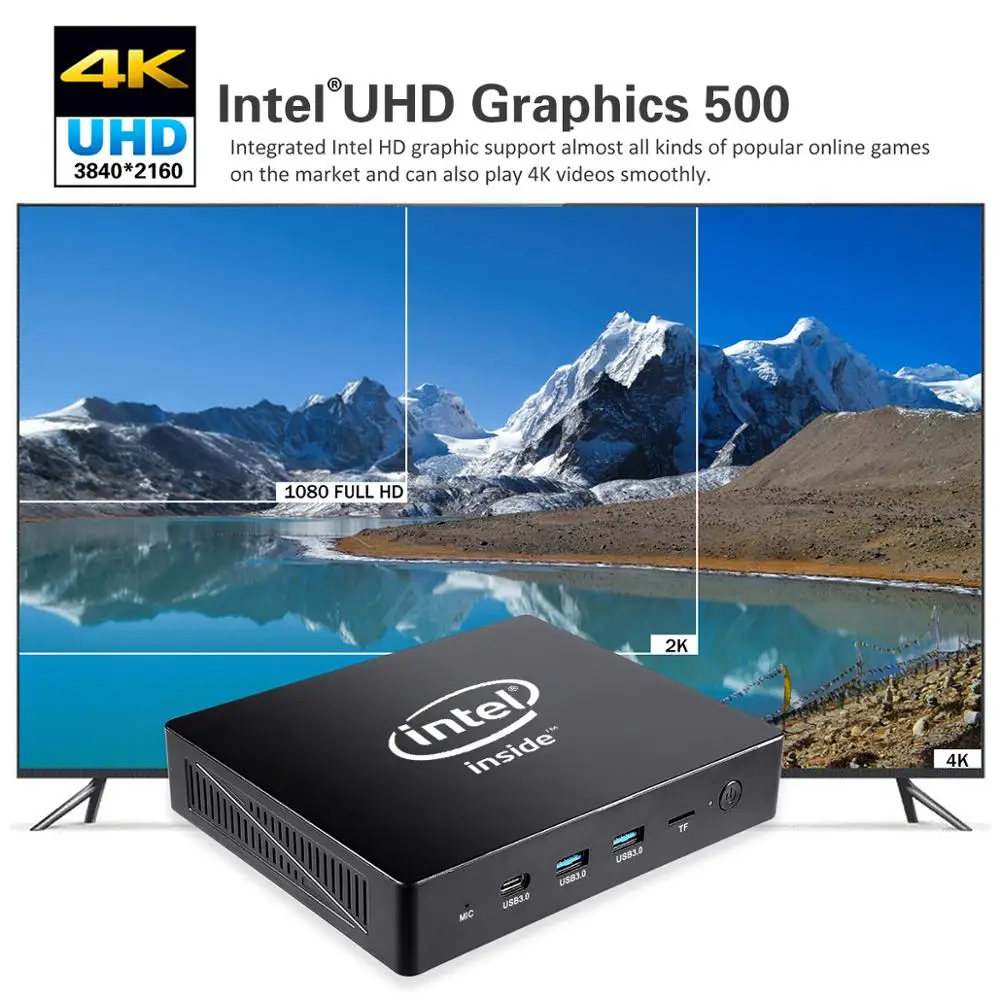 Безвентиляторный мини ПК WIN10 компьютер Intel Celeron J3455 4 ГБ/64 Гб BT4.0 type-C USB 3,0 2,4+ 5,8G Wifi VGA 4K HDMI Windows 10 NUC AK1