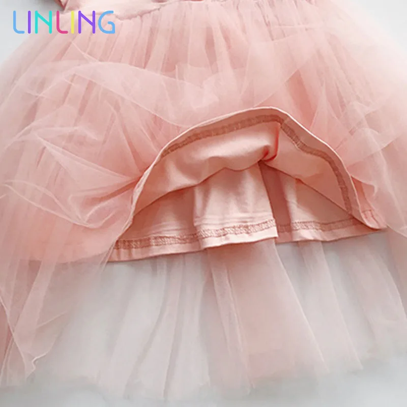 2020 Summer New Cute Girl Dress Mesh Toddler Kid Princess Party Print Back Bow Baby Kids | Детская одежда и обувь