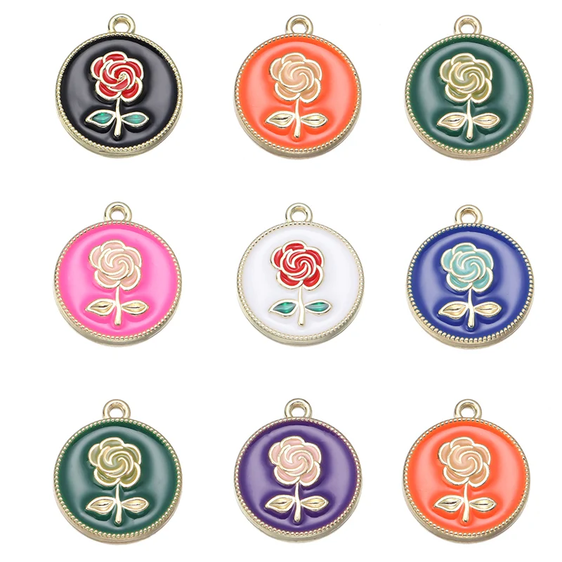 

6pcs Alloy Glazed Charms Pendant with 2mm Loop Romantic Rose For DIY Jewelry Making Necklace/Earrings Accessories