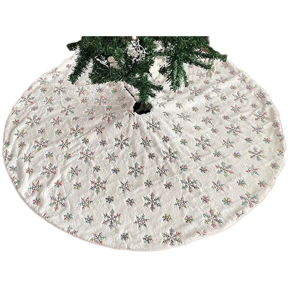 

Plush Tree Skirt Pad With Gold Snowflake Snowy Large White Soft Thick Mat Holiday Party Decoration For Christmas Tree