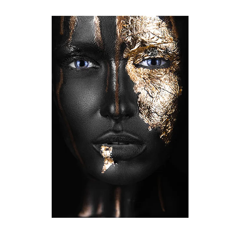 

African Art Black Gold Woman Oil Painting Canvas Cuadros Posters Prints Scandinavian Wall Art Picture for Living Room