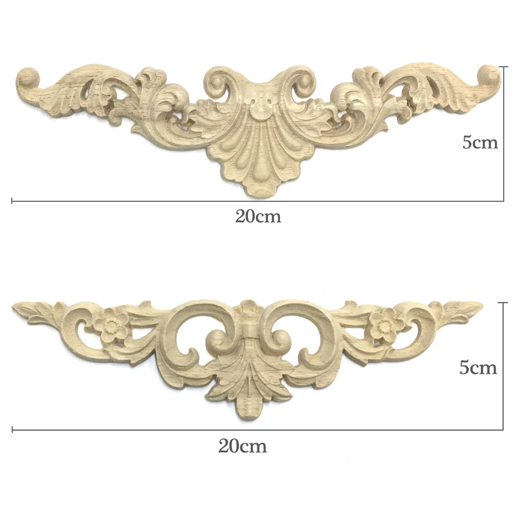 

Exquisite Rectangle Carving Natural Wood Appliques For Furniture Cabinet Wooden Mouldings Decal Vintage Decoration Accessories
