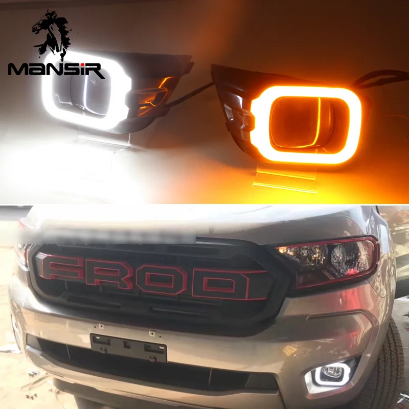 

LED Daytime Running Light Daylights ABS Car DRL For Ford Ranger T8 2019 2020 Turning Yellow Signal headlights Auto Foglamps