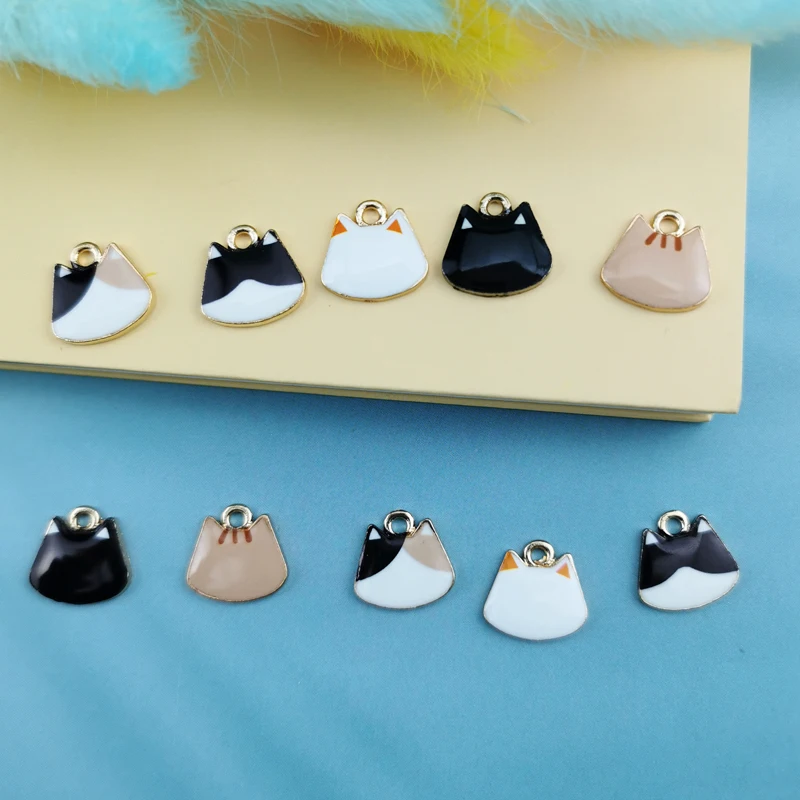 

10 PCs Fashion Gold Color Metal Charms Cat Animal Kawaii Multicolor Enamel DIY Making Necklace Jewelry 14*15 mm