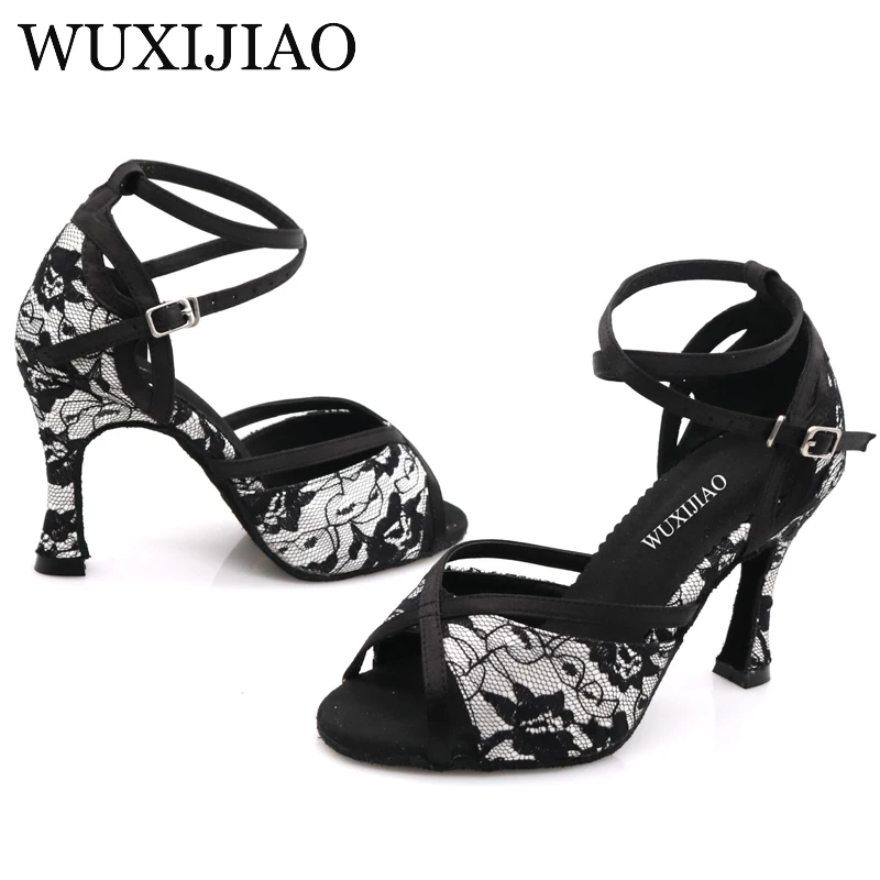 WUXIJIAO/Женская обувь; джазовые кроссовки; туфли для танцев на высоком каблуке со стразами; туфли для латинских танцев