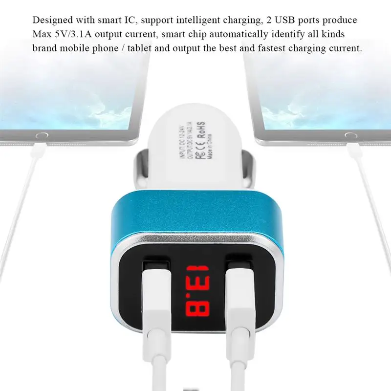 Новое автомобильное зарядное устройство 3.1A DC 12 24V Mini Dual USB Volmeter дисплей Напряжение