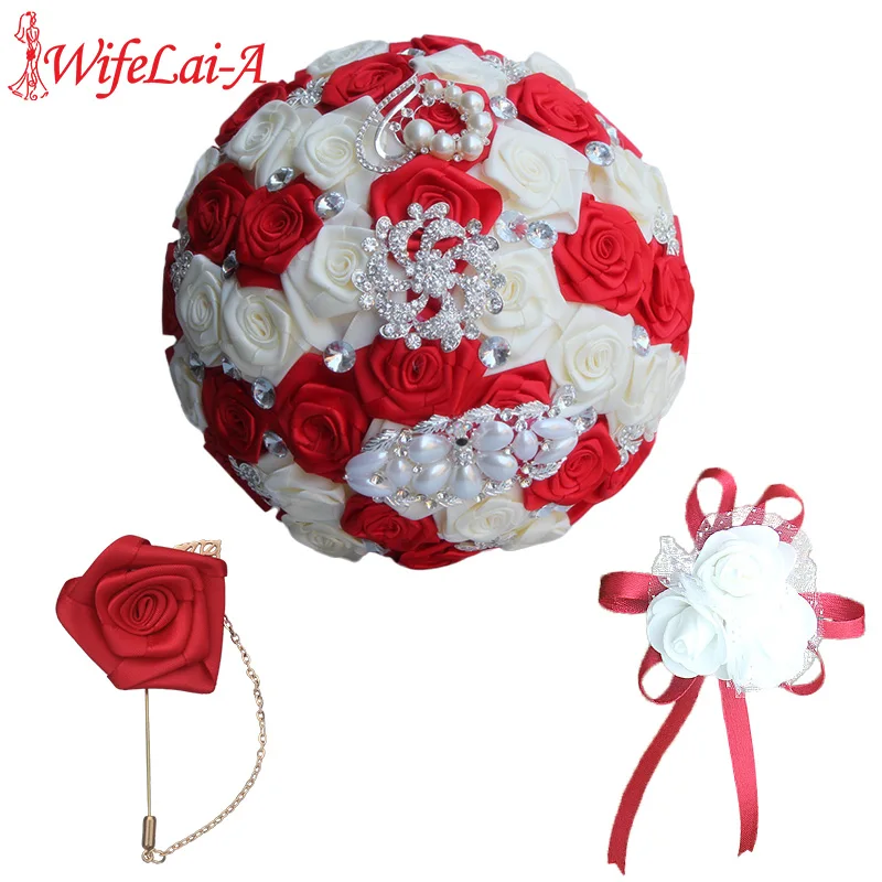 WIFELAI-A Artificial Flowers Rose Wedding Party Bride Bouquet Groom Groomsmen Boutonniere Wrist Corsage bridal Holding | Свадьбы и